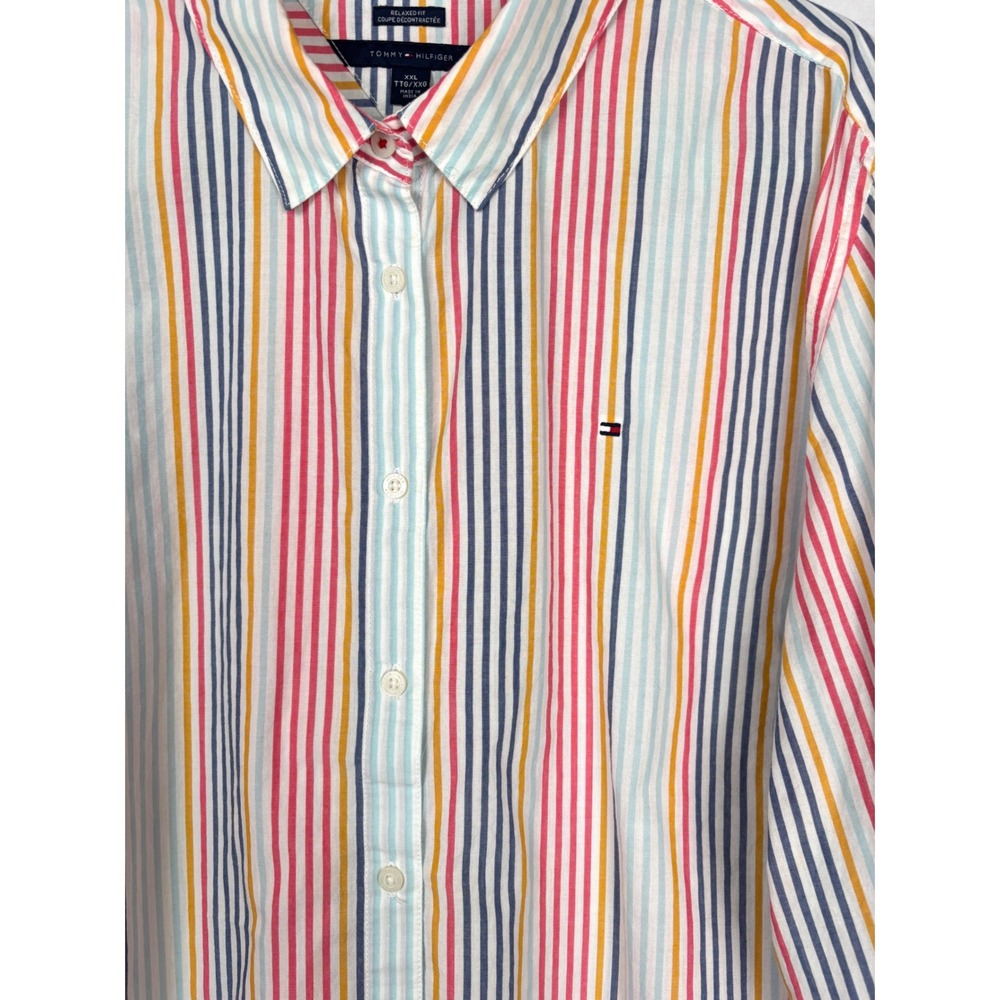 Tommy Hilfiger Shirt Womens XXL Relaxed Fit Striped Button Up Cotton